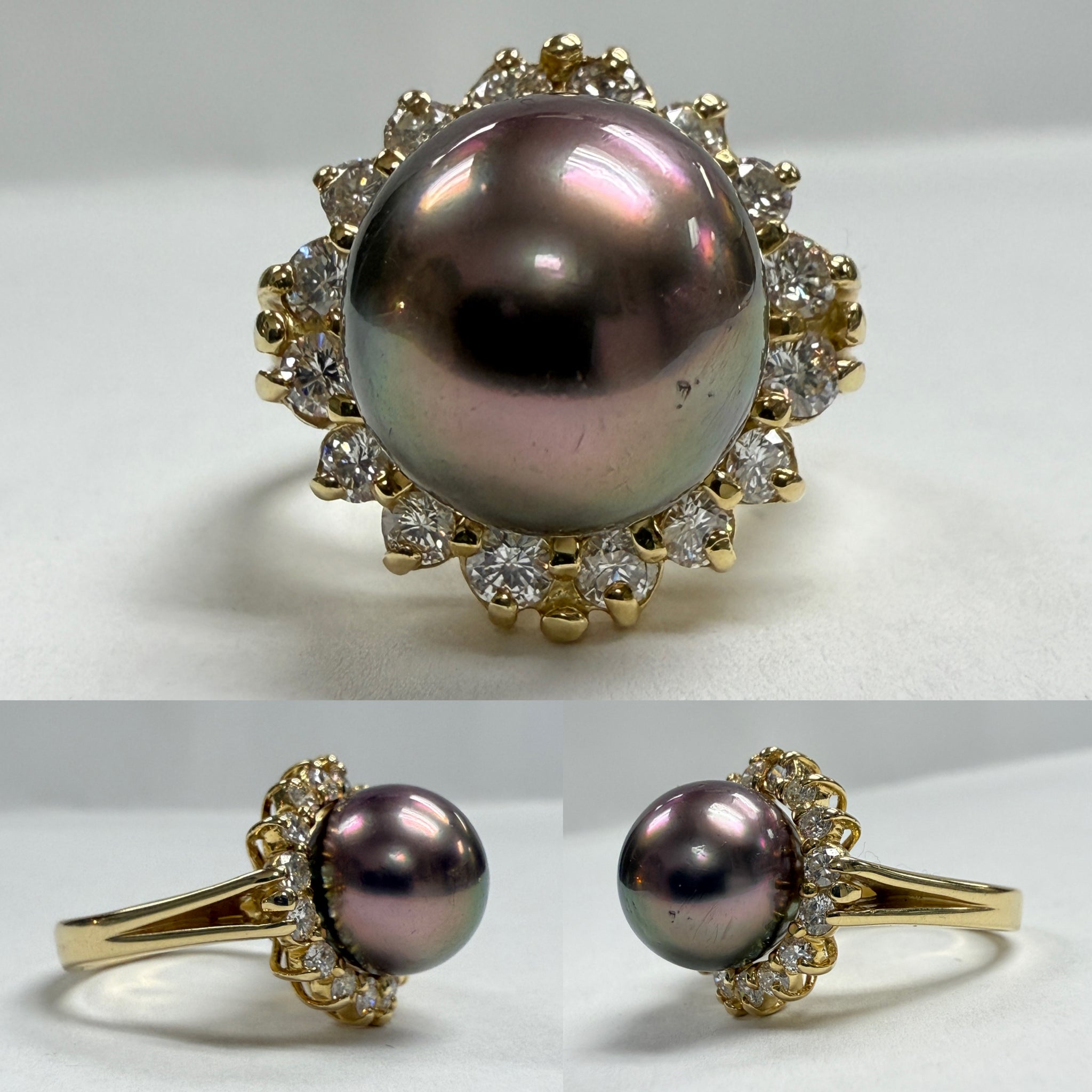 14KT YG Tahitian Pearl Diamond Halo